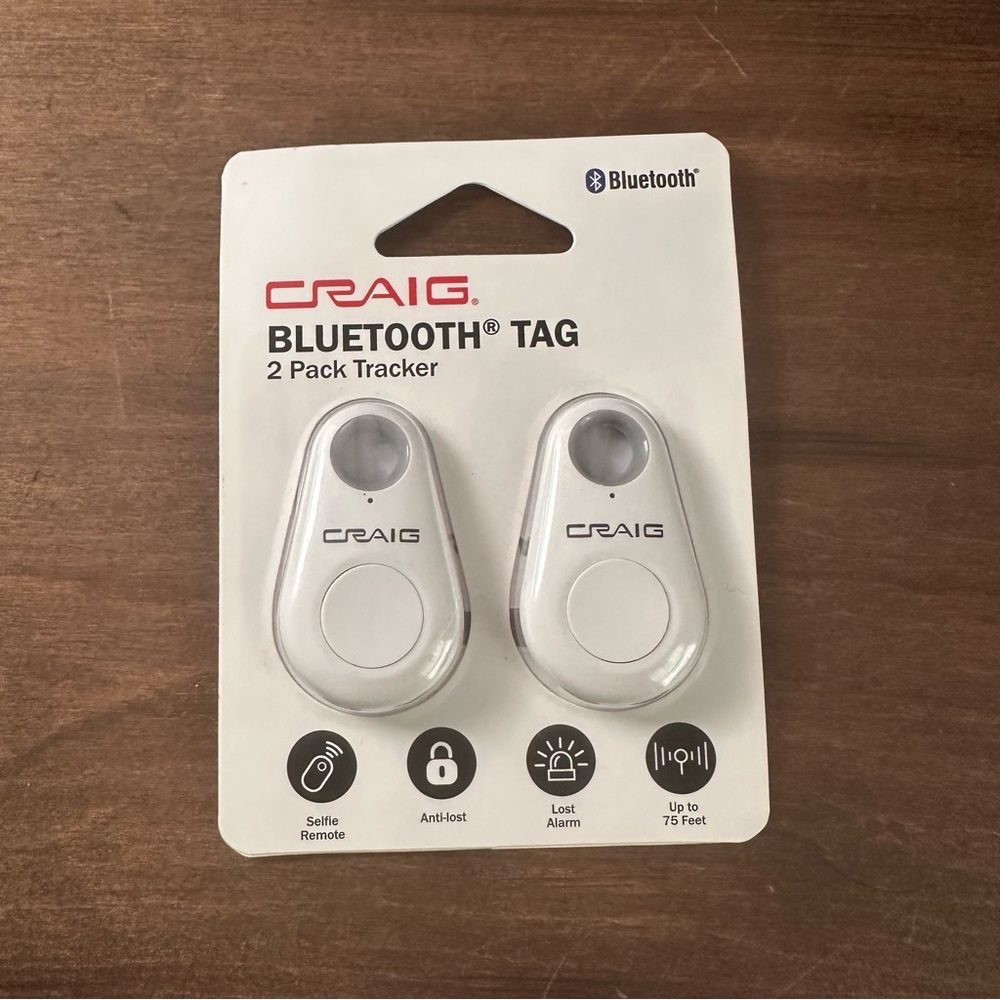 Craig Bluetooth Tag 2 Pack Tracker Remote Shutter Button Selfies Lost Alarm NEW